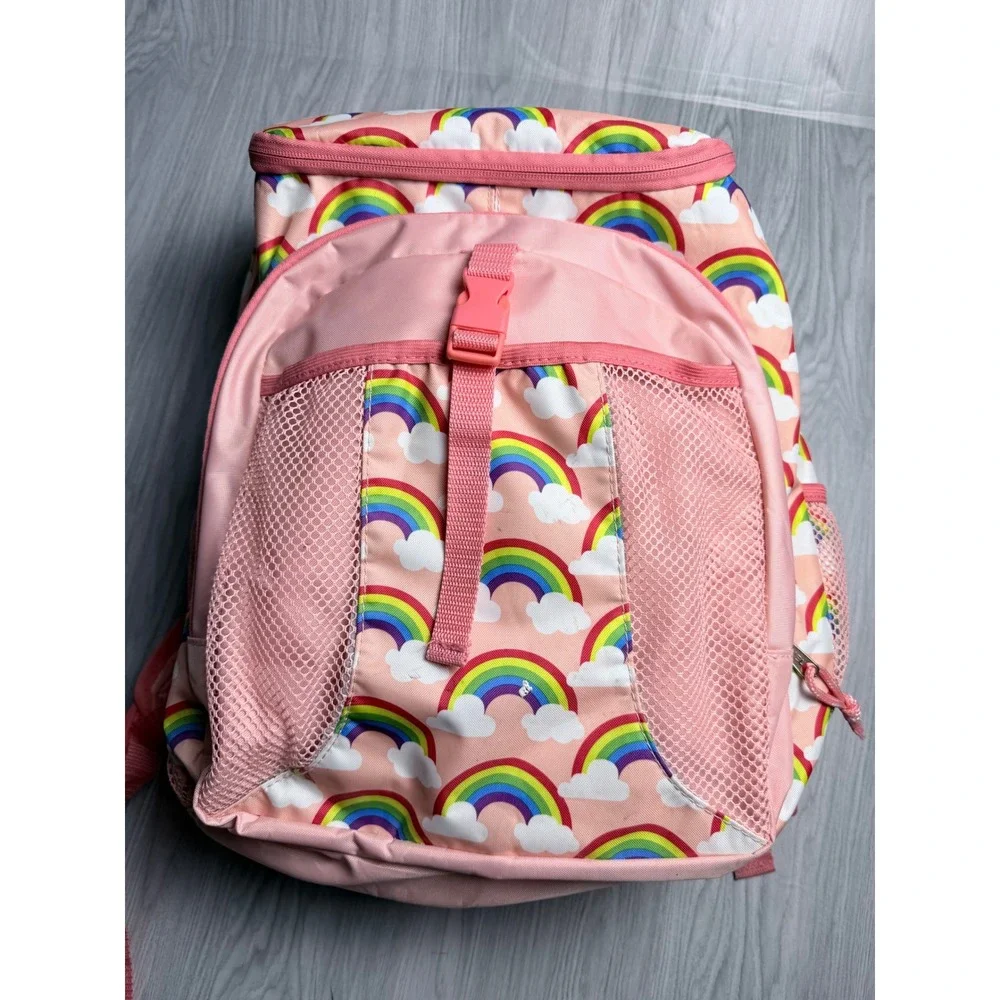 Fuel Rainbow Cloud Print Backpack Pink School Bag with Mesh Pockets and Buckle